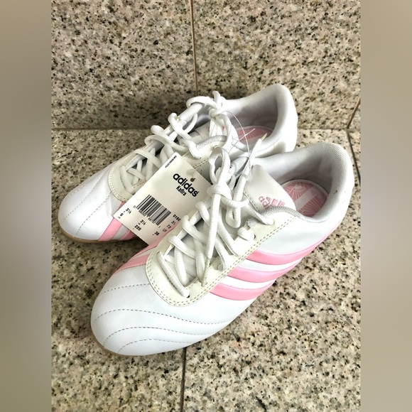 adidas Shoes - Adidas White and Pink Striped Sneakers